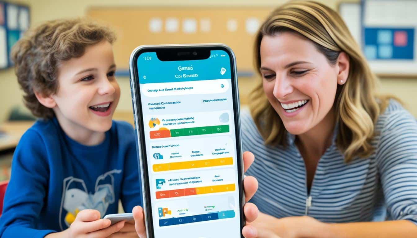 A parent and student reviewing school updates together on a mobile app